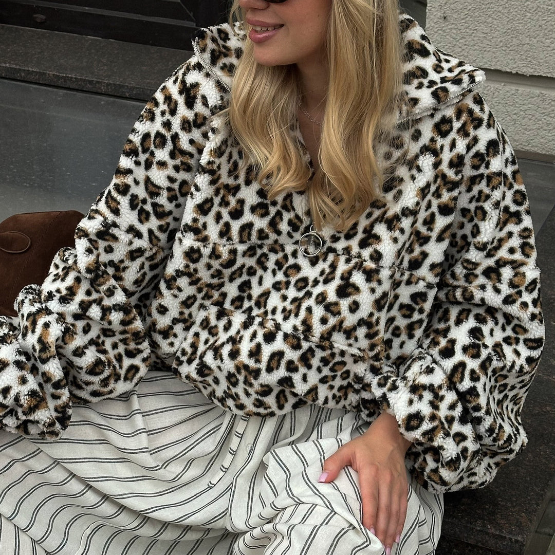 Damen Plüsch-Hoodie mit Leopardenmuster Drune
