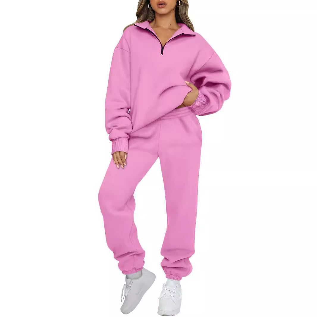 Damen nan lässiges Halbzip-Lounge-Set mit oversized Sweatshirt und taillenhoher Jogginghose Drune