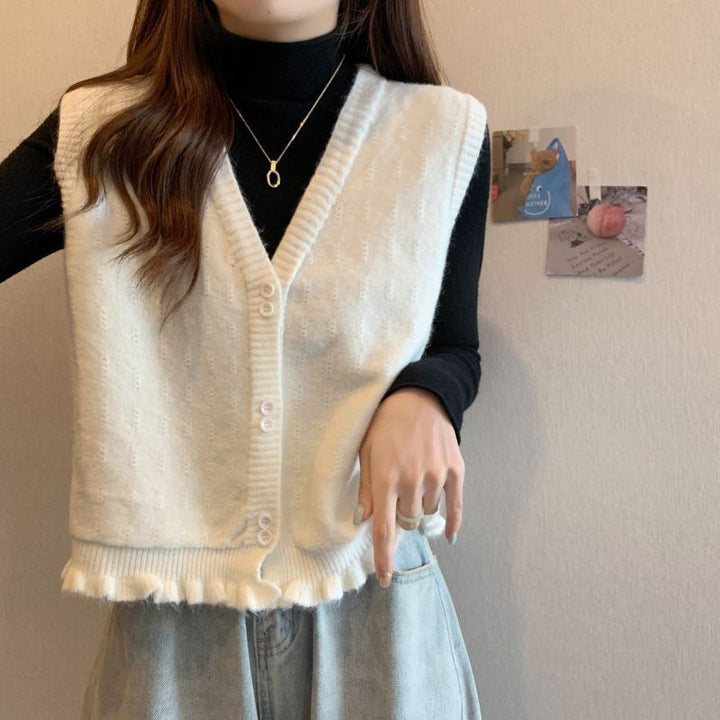 Damen Strickweste mit verspieltem Rüschensaum Drune