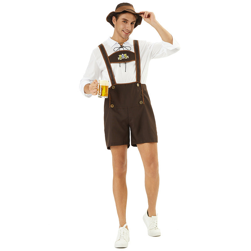 Herren nan kurze Trachtenlederhose mit verstellbaren Trägern und besticktem Brustlatz Drune