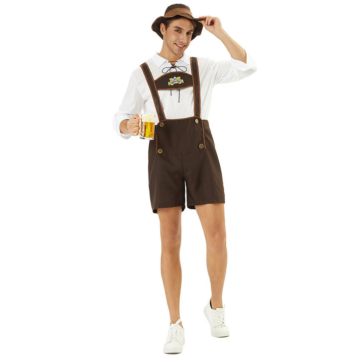 Herren nan kurze Trachtenlederhose mit verstellbaren Trägern und besticktem Brustlatz Drune