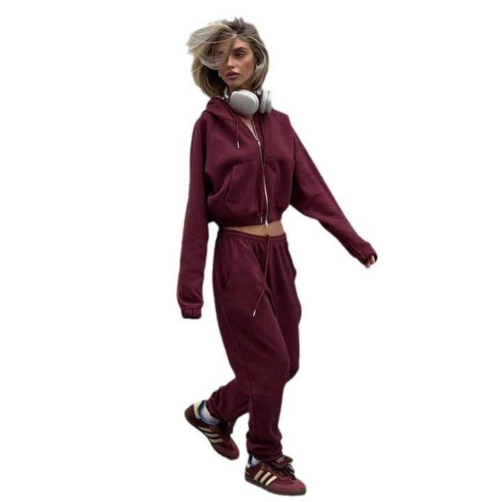 Damen Sportliches Hoodie-Set mit hohem Kragen und bequemen Hosen Drune