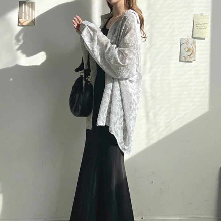 Damen Chiffon-Cardigan mit floralem Muster und elegantem Schnitt Drune