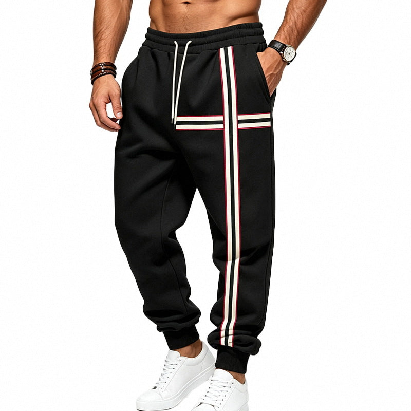 Herren Jogginghose mit seitlichem Kontraststreifen, Kordelzug und Rippbündchen Drune