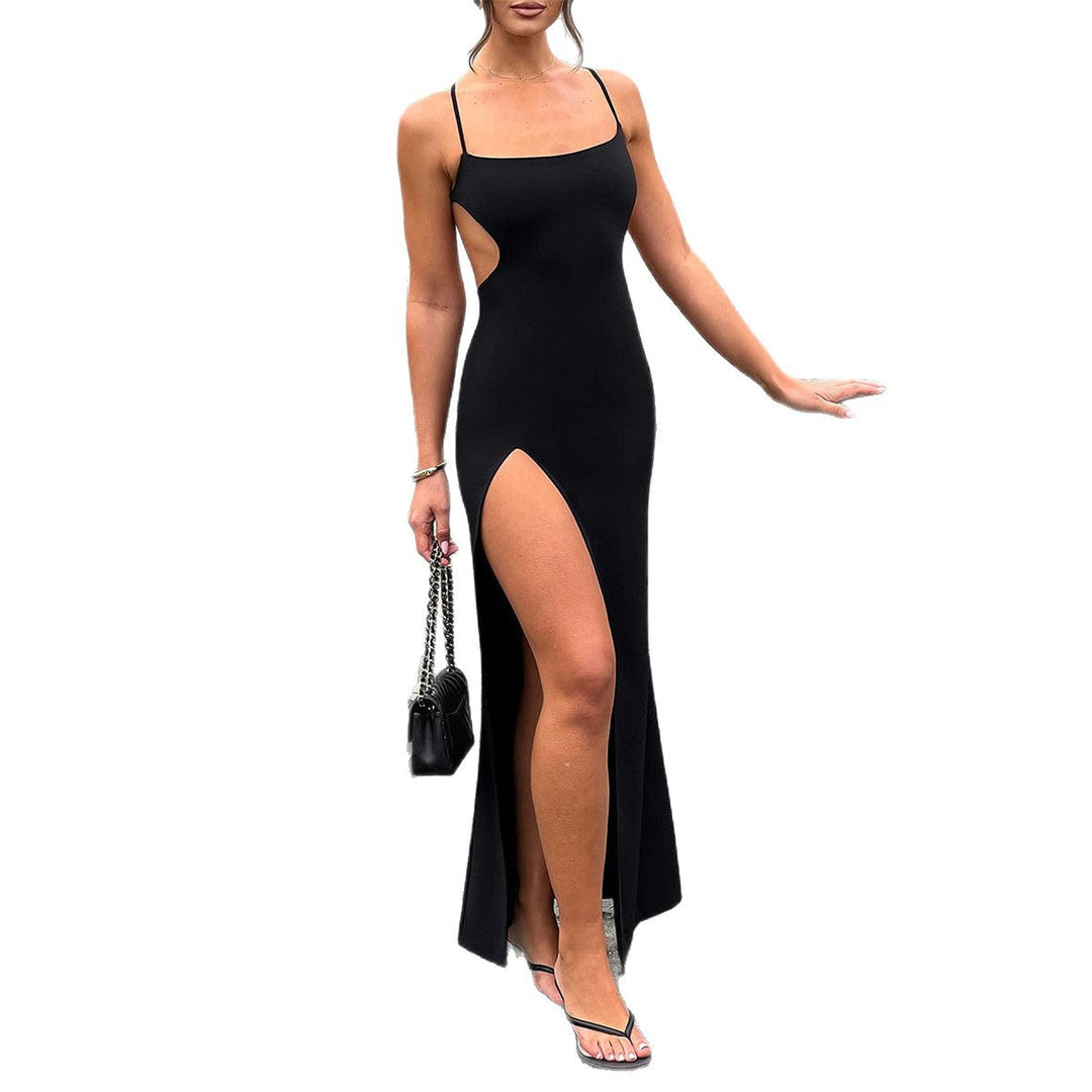 Damen Elegantes Abendmaxikleid mit seidigem Finish und seitlichem Schlitz Drune