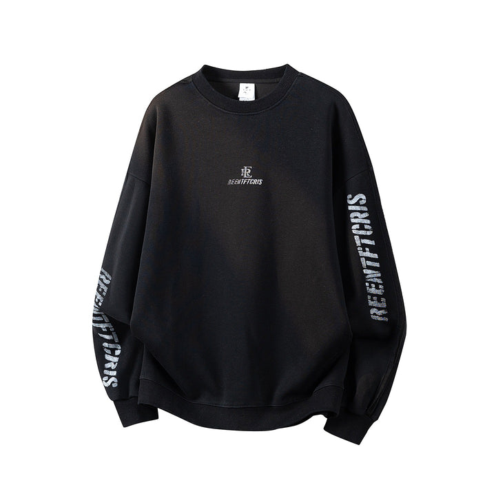 Damen Oversize-Sweatshirt mit gesticktem Schriftzug, abgerundetem Saum & überschnittener Schulter Drune