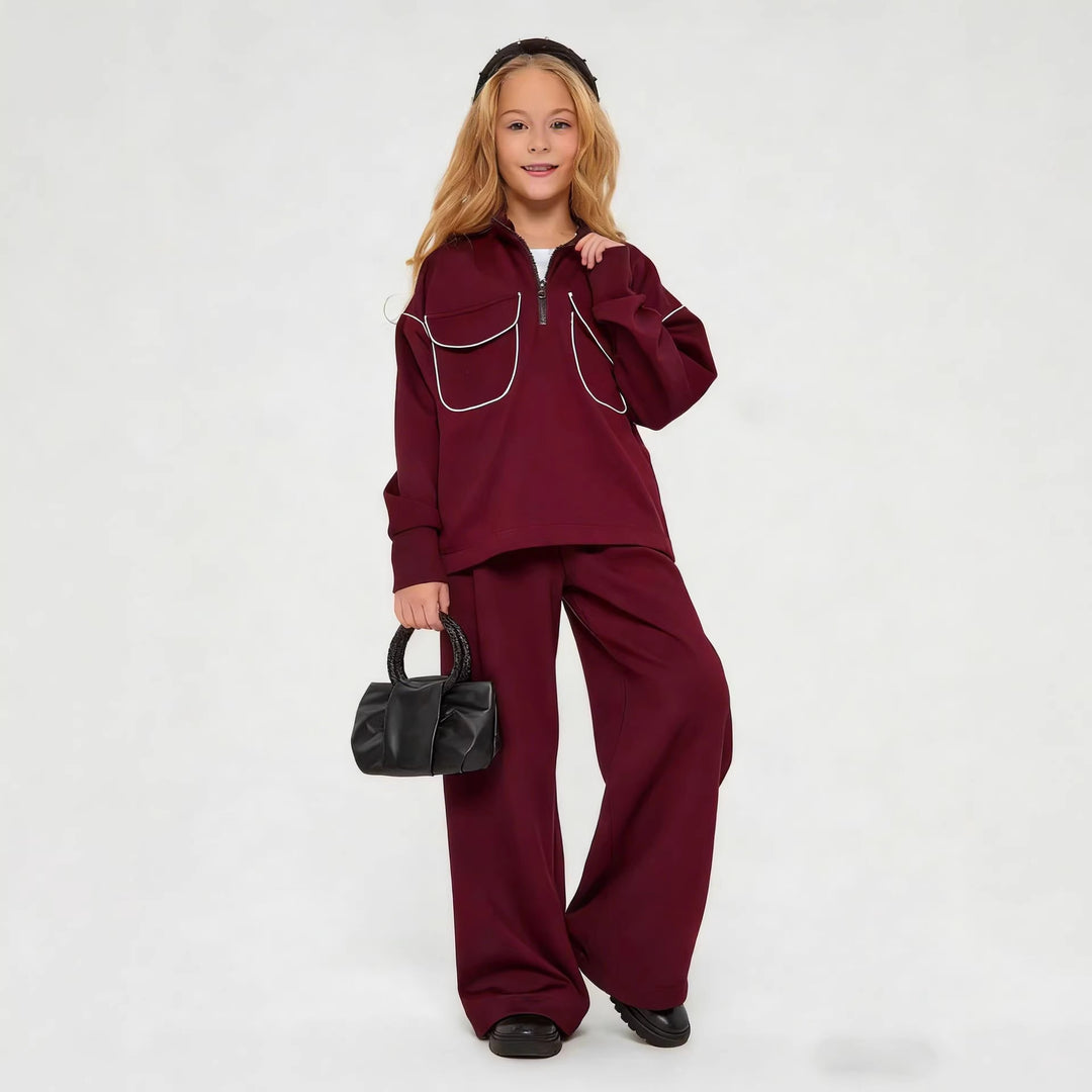Damen sportlicher Sweatpullover mit halbem Reißverschluss und praktischen Taschen