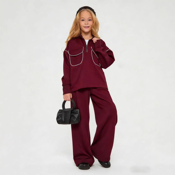 Damen sportlicher Sweatpullover mit halbem Reißverschluss und praktischen Taschen