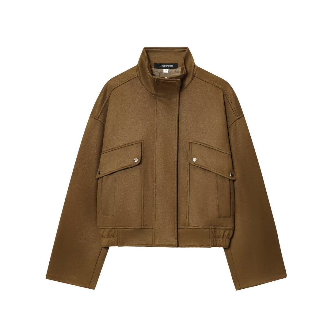 Damen moderne Utility-Jacke mit hochgeschlossenem Kragen und praktischen Taschen Drune