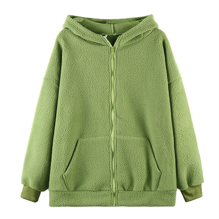 Damen kuschelige Fleecejacke mit Ohren und praktischen Eingrifftaschen Drune