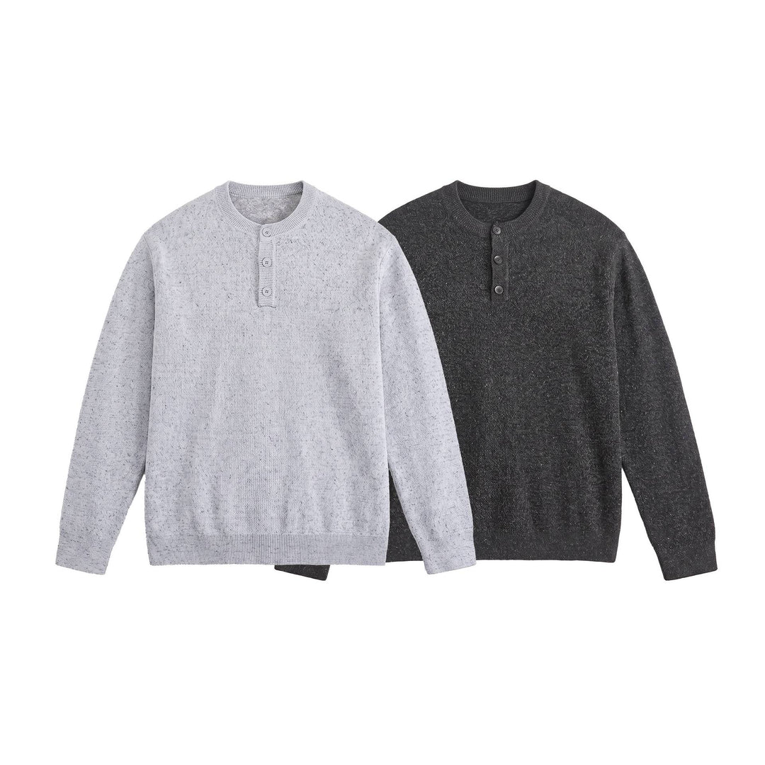 Herren Strukturierter Henley‑Strickpullover mit Dreifach‑Knopfleiste Drune