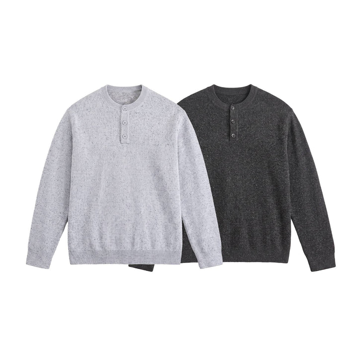Herren Strukturierter Henley‑Strickpullover mit Dreifach‑Knopfleiste Drune