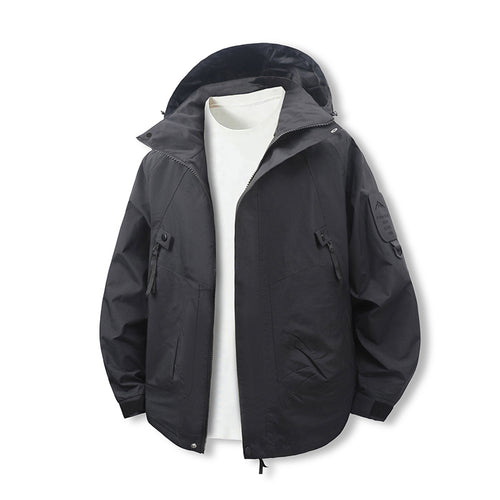 Herren Leichte wasserdichte Outdoorjacke mit Kapuze, Mehrfach-Taschen und verstellbarem Saum Drune