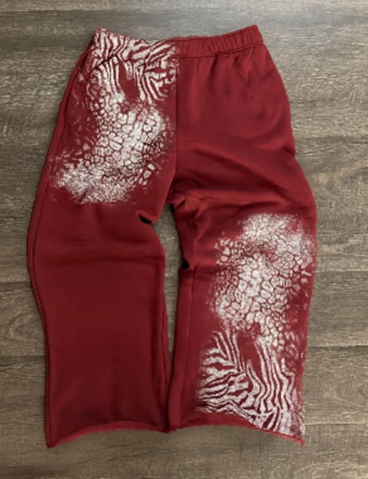 Damen nan lockere Sweathose mit asymmetrischem Animal-Print, elastischem Komfortbund und geradem Bein Drune