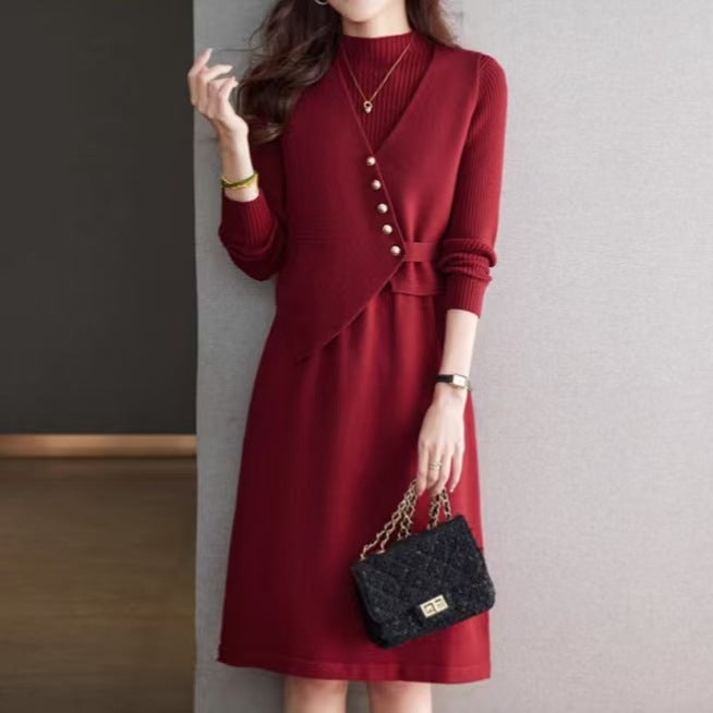 Damen Kombination aus Strickkleid und Weste Drune