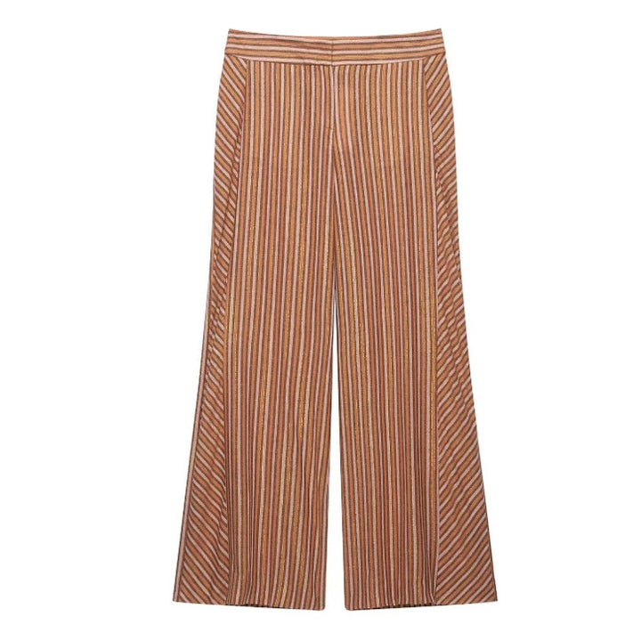 Damen Weite Palazzo‑Strickhose mit hoher Taille und vertikaler Streifenstruktur Drune