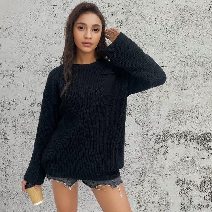 Damen Grobstrick Pullover mit praktischem Taschen-Design Drune