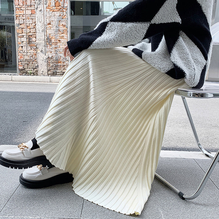 Damen Plissierter Maxirock mit elegantem Wellenmuster Drune