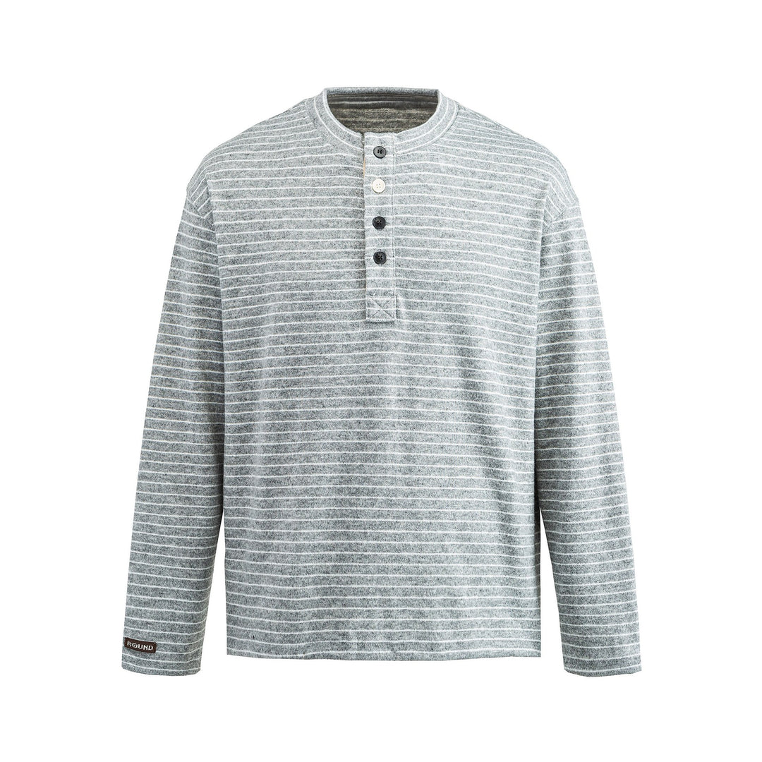 Herren Feinstrick-Henleyshirt mit kurzem Knopfleiste und horizontalem Streifenmuster Drune