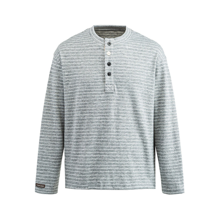 Herren Langärmeliges Henley-Shirt aus Feinstrick mit Streifenstruktur Drune