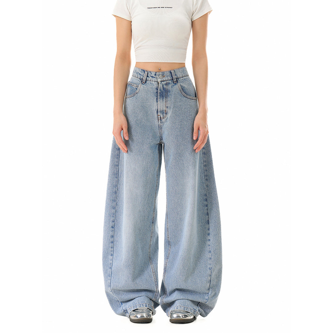 Damen Weite Cropped-Denim Culotte mit hoher Taille und Karottenform Drune