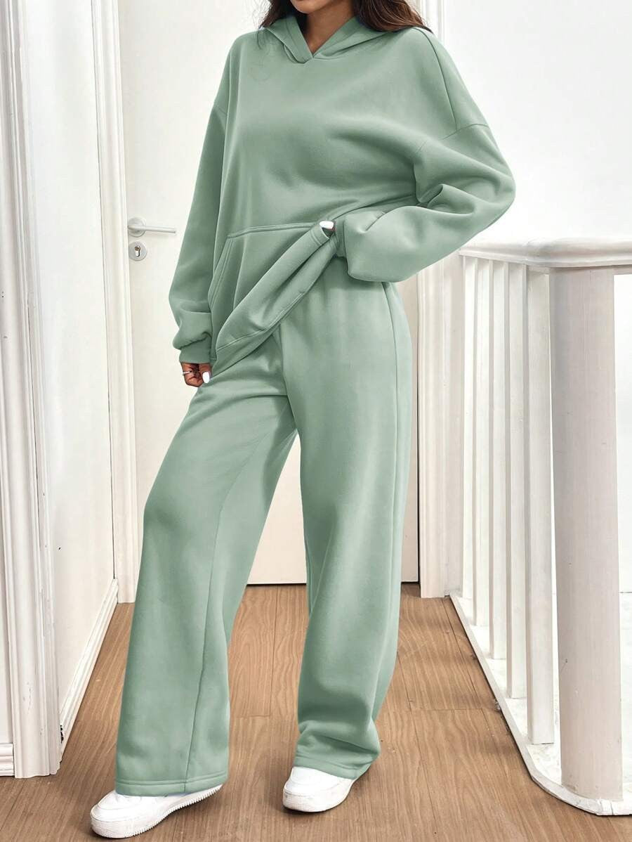 Damen lässiger Hoodie mit hoher Taille und weitem Hosen-Set Drune