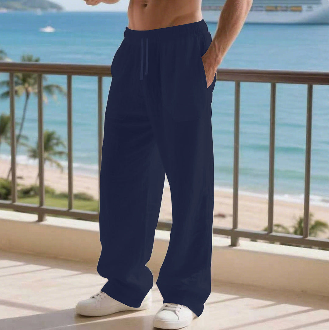 Herren Bequeme Strandhose mit seitlichen Taschen und elastischem Bund Drune
