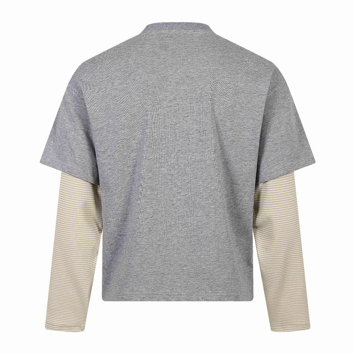 Unisex Lagenlook-Longsleeve-T-Shirt mit aufgesetztem Kurzarm-Layer und Grafikprint Drune