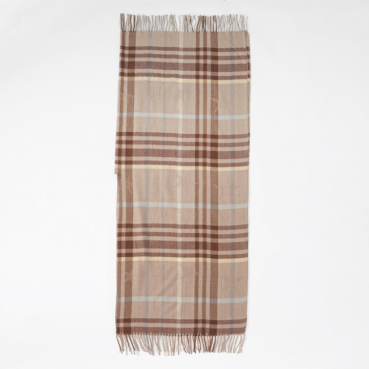 Damen Multifunktionaler Plaid-Poncho mit Kaschmir‑Touch und Fransensaum Drune