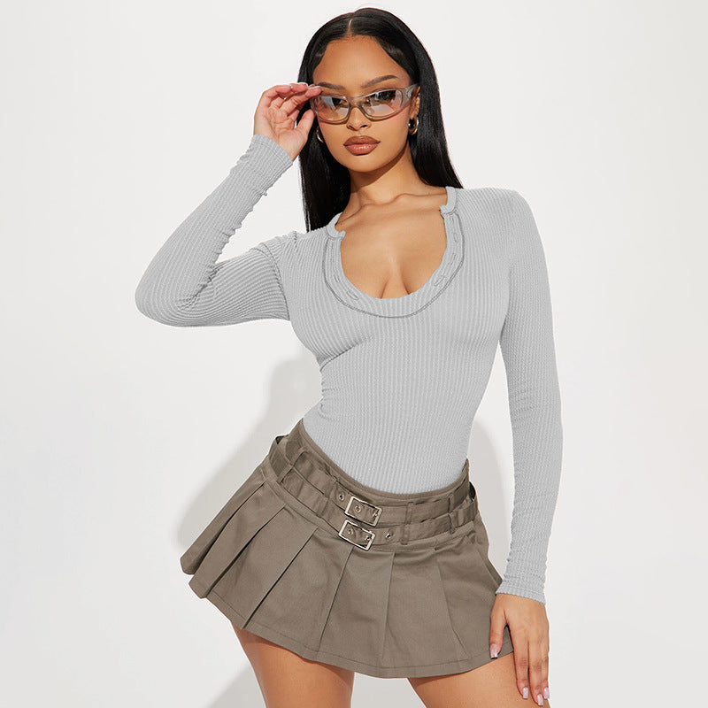 Damen Langarm Bodysuit mit elegantem Rundhalsausschnitt Drune