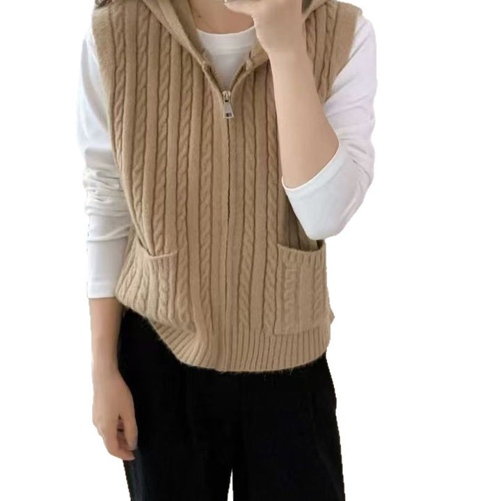 Damen Strickweste mit Zipper und aufwendigem Strickmuster Drune