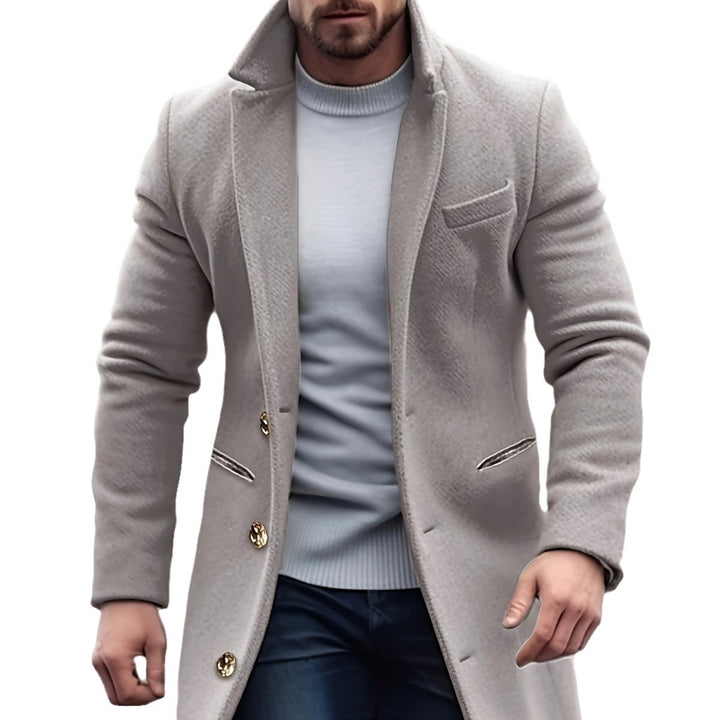 Herren Langer taillierter Wollmantel mit Reverskragen und Pattentaschen Drune