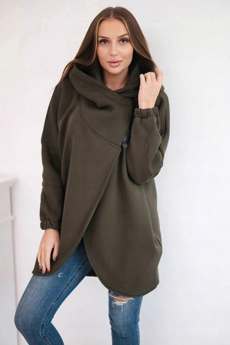 Drune | Asymmetrische Reißverschluss Kapuzenfleece Sweatjacke