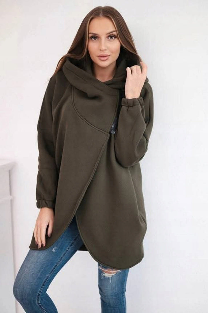 Drune | Asymmetrische Reißverschluss Kapuzenfleece Sweatjacke