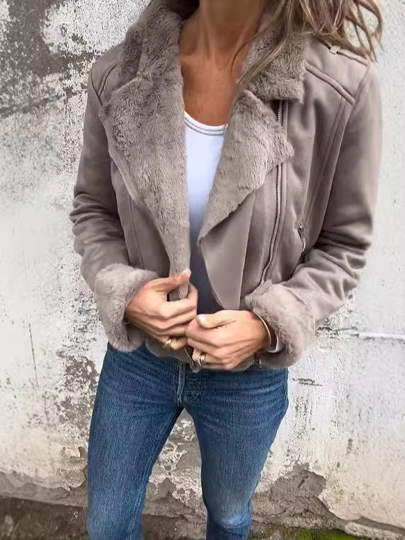 Damen Fleece-gefütterte Bikerjacke mit schickem Revers Drune