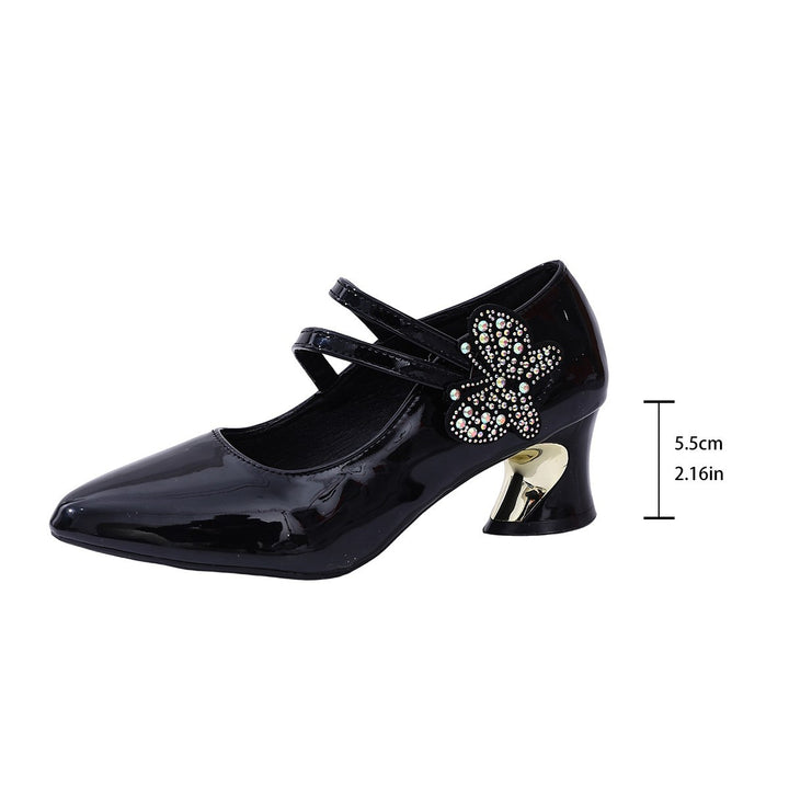 Damen Mary-Jane Pumps mit doppeltem Riemen, spitzer Kappe und skulptiertem Absatz Drune