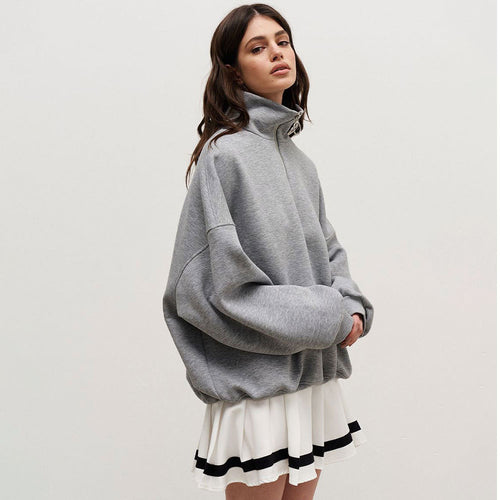 Damen lässiger Pullover mit steigendem Kragen und Reißverschluss Drune