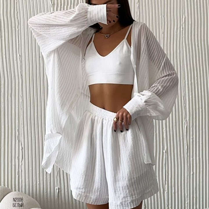 Damen lässiges Sommer-Loungewear-Set mit leichtem Oberteil und Shorts Drune