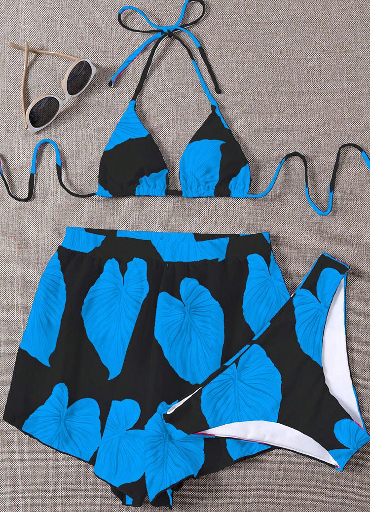 Damen Bikini-Set mit lässigem Rock und verspieltem Tropenblattmuster Drune