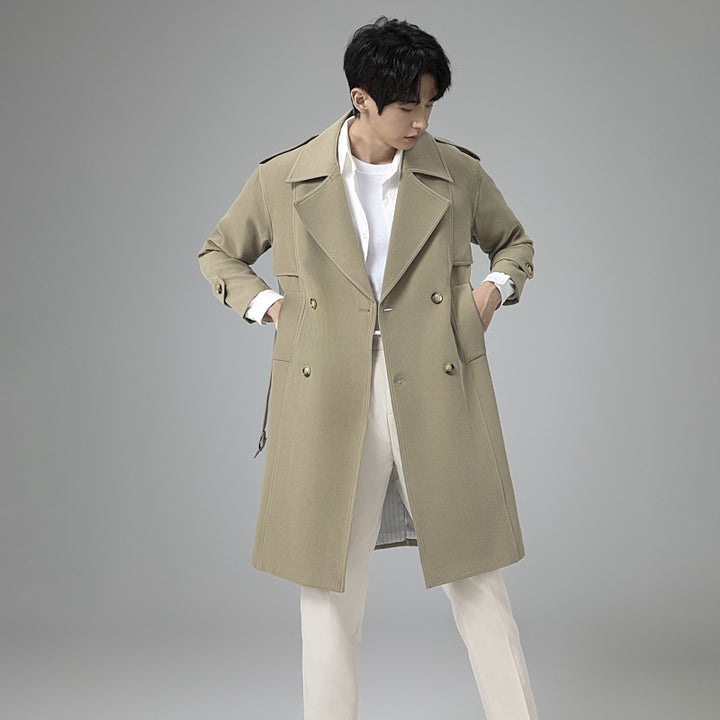 Herren Doppelreihiger Trenchcoat mit Taillengürtel und klassischem Revers Drune