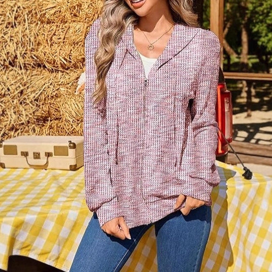 Damen Leichter Strick-Kapuzencardigan mit durchgehendem Reißverschluss und Eingrifftaschen Drune