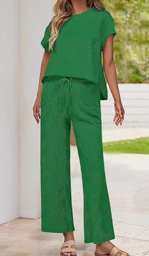 Damen lässiges Zweiteiler-Set mit hochgeschnittener Hose und lässigem Oberteil Drune