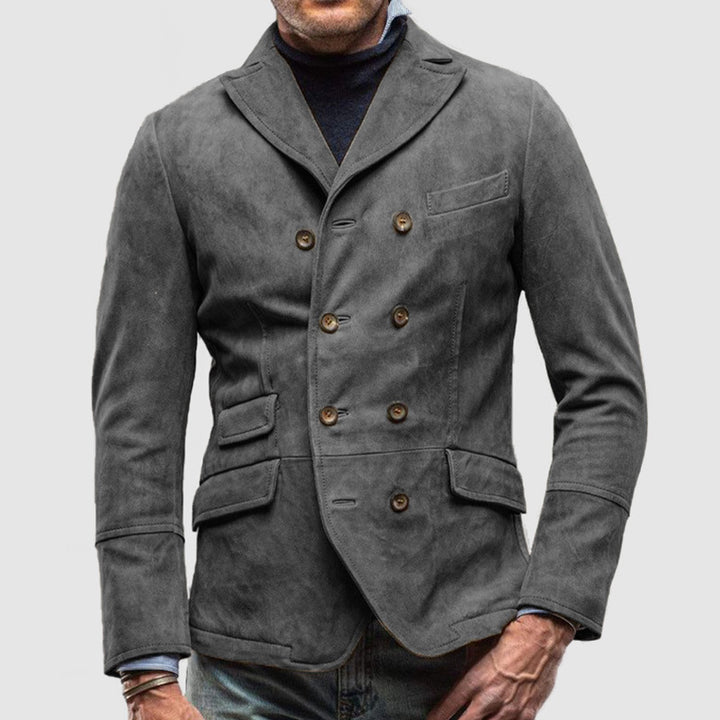 Herren eleganter Wildlederblazer mit doppelter Knopfleiste und praktischen Taschen Drune