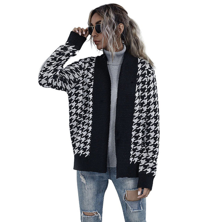 Damen Modischer Cardigan mit Bicolor-Hahnentritt Drune