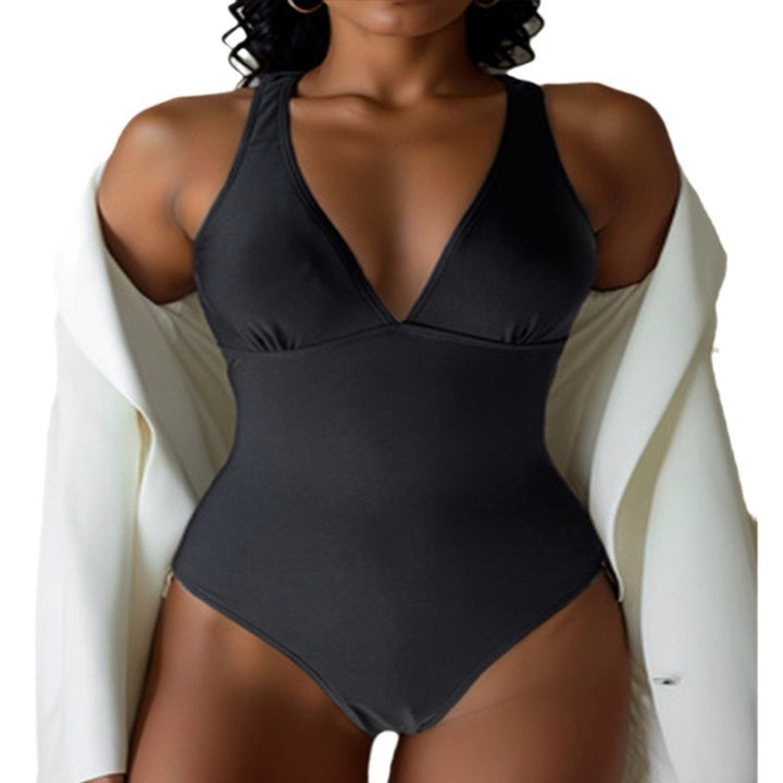 Damen eleganter Badeanzug mit tiefem V-Ausschnitt und anatomischem Schnitt Drune