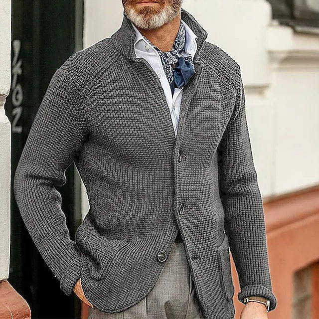 Herren Strickjacke mit Stehkragen und Strukturstrick Drune