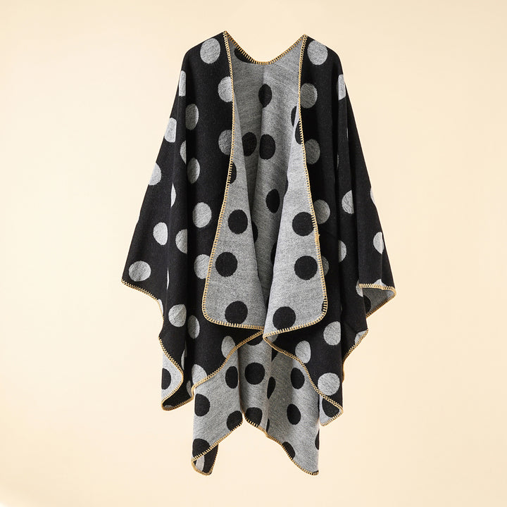 Damen Wendbarer Oversize-Capeponcho aus Jacquardstrick mit Zierstichkante Drune