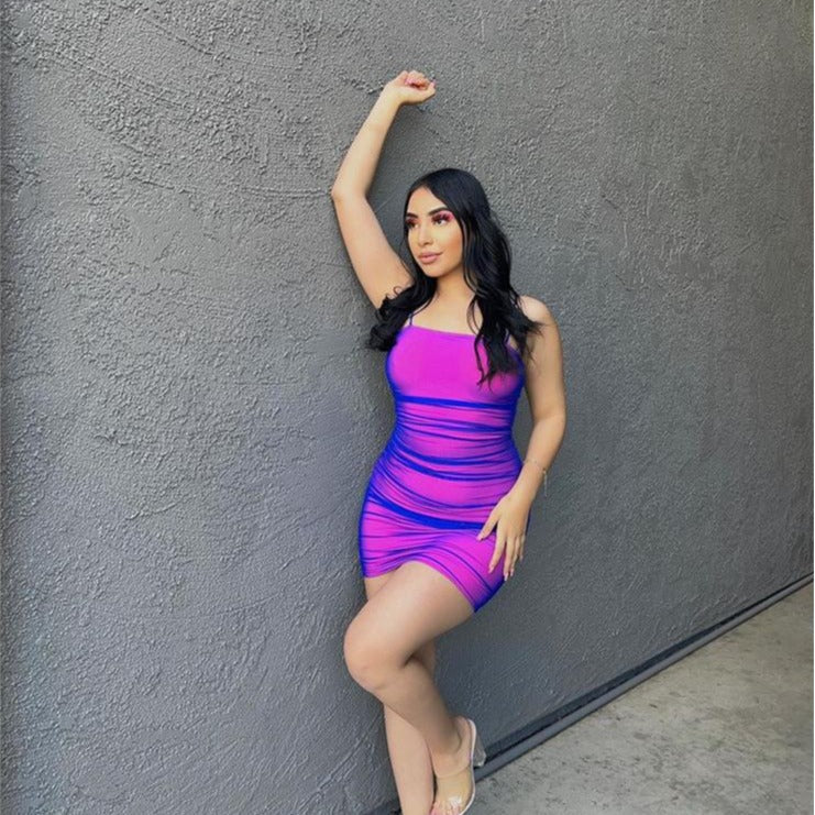 Damen Sommerliches Mini-Kleid mit raffinierten Rüschendetails und Spaghettiträgern Drune
