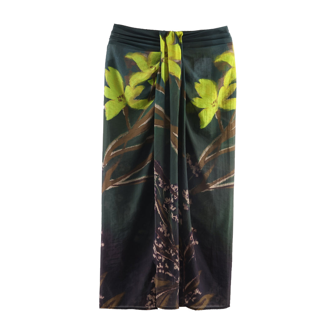 Damen nan fließender Maxirock mit Drapierung am Bund und floralem Aquarellprint Drune