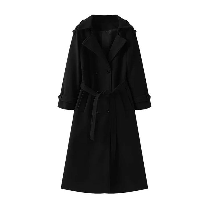 Damen nan langer Wollmix-Trenchcoat mit Schalkragen Taillengürtel und doppelreihiger Knopfleiste Drune